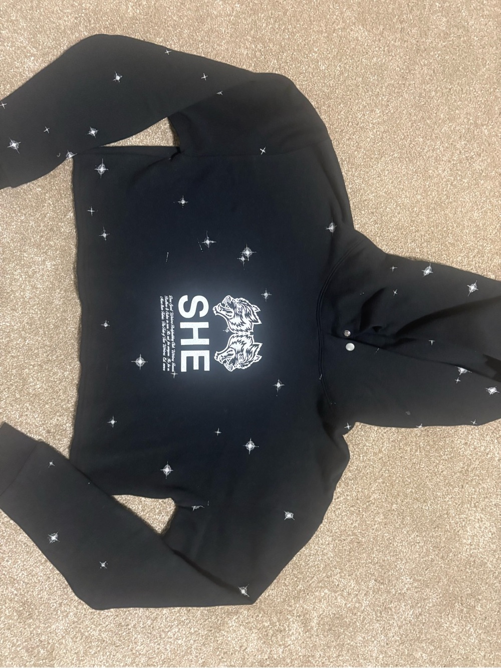 Black 'SHE' Graphic Cropped Hoodie